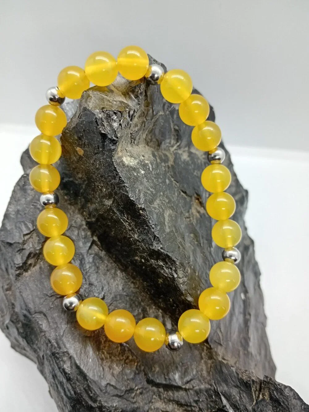 Yellow Agate Stretch Bracelet 304 Stainless Steel | Confidence Success Energy